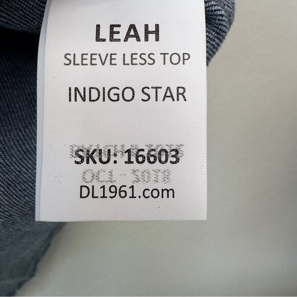 DL1961 Leah Top Sleeveless Top in Indigo Star Button Down Back Chambray Denim L - Picture 8 of 10